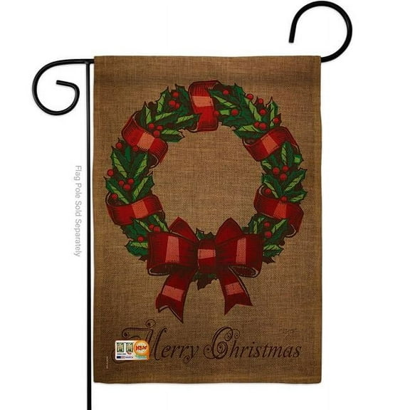 Breeze Decor BD-XM-G-114108-IP-DB-D-US14-BD 13 x 18.5 in. Wreath Burlap Winter Christmas Impressions Decorative Vertical Double Sided Garden Flag