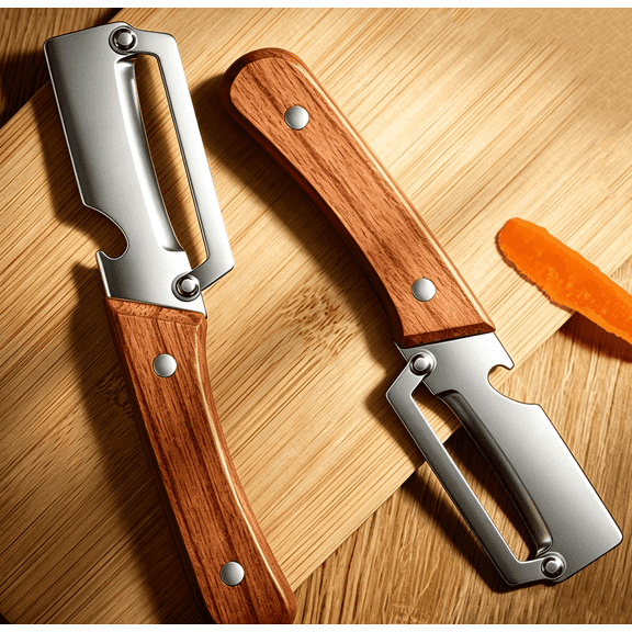 Multifunctional Stainless Steel Vegetable Peeler with Large Blade Opening, Ergonomic Wood Handle, Bottle Opener, 7.48x1.57in Kitchen Tool for Potatoes/Fruit