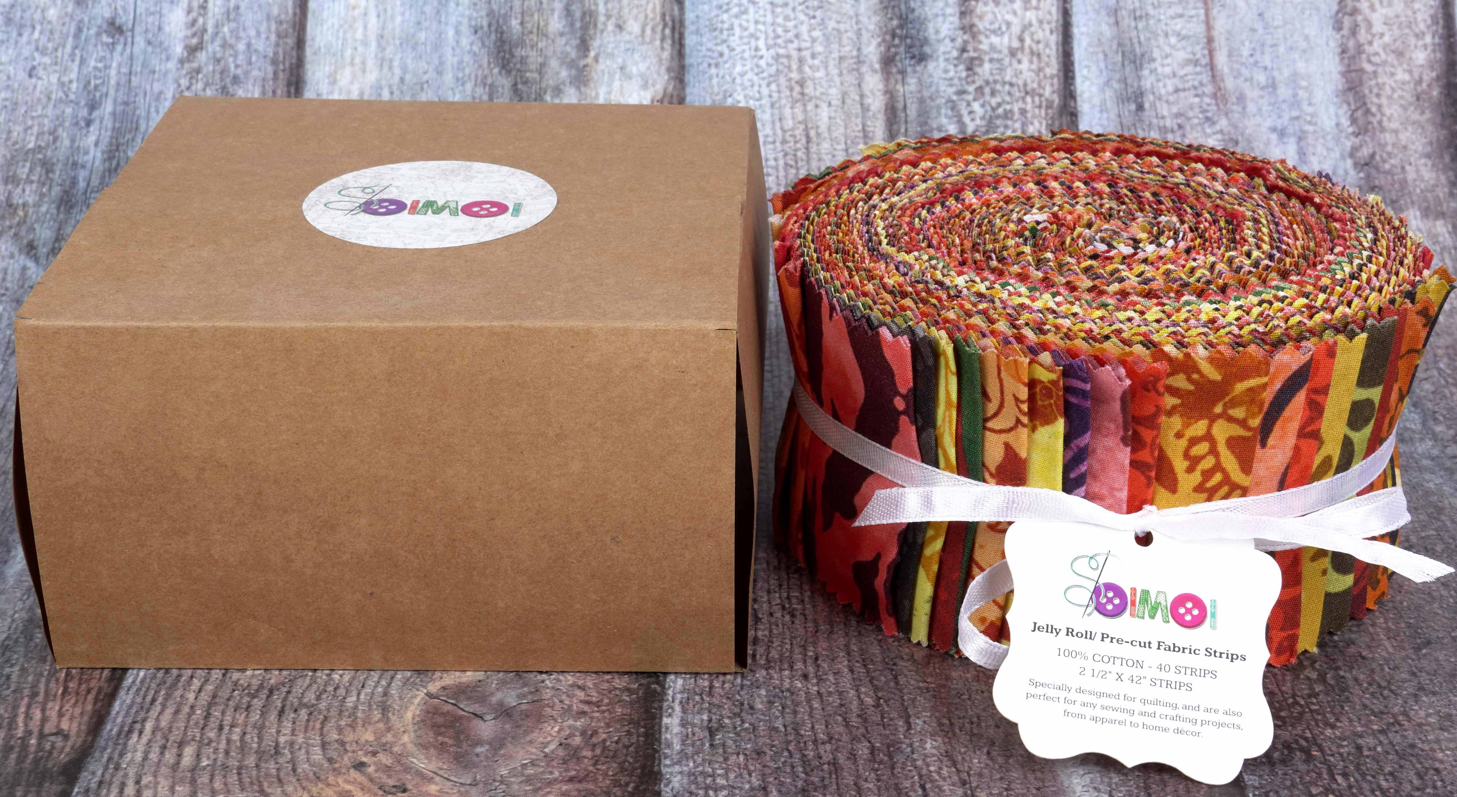 Soimoi 40Pcs Batik Print Cotton Precut Fabrics For Quilting Craft Strips 2.5x42inches Jelly Roll - Mustard Yellow