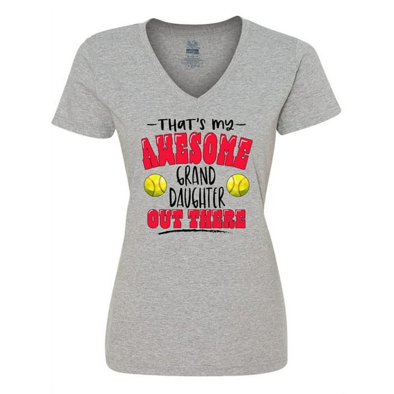 Inktastic That's My Awesome Granddaughter out There with Softballs Women's V-Neck T-Shirt
