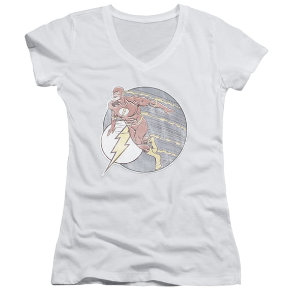 DC Comics Flash Retro Flash Iron On Junior Women's V-Neck T-Shirt White