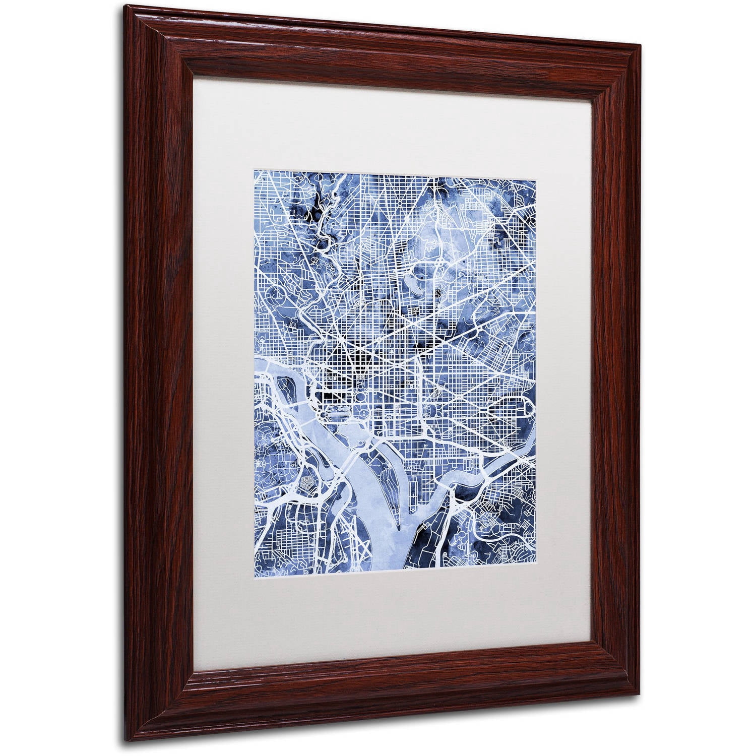 Trademark Fine Art "Washington DC Street Map B&W" Canvas Art by Michael Tompsett, White Matte, Wood Frame