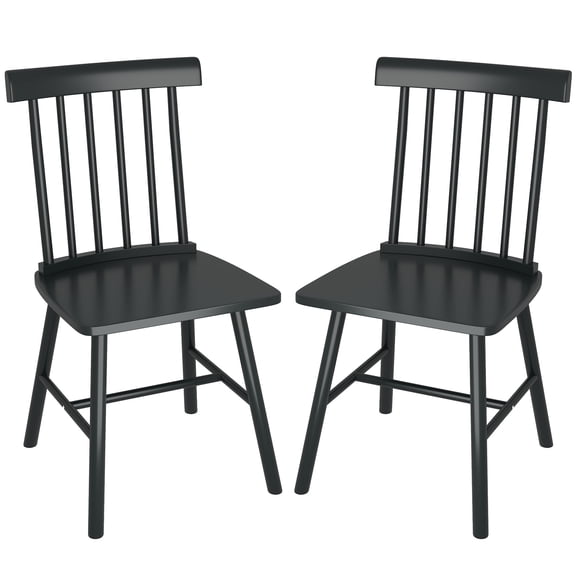 HOMCOM Windsor Dining Chairs Set of 2, Farmhouse Wooden Kitchen Chairs with Rubber Wood Frame, Spindle Back for Dining Room, Living Room, Black