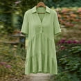 thumbnail image 6 of Guieoi Summer Dresses for Women Cotton-Linen Collared Short-Sleeve Cropped Button-Down Dress Green L, 6 of 9