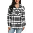 thumbnail image 4 of MLANM Womens Plaid Shacket Shirt Jacket Button Down Long Sleeve Shirt Coat Fall Warm Outwear Clothes,2XL Black White, 4 of 6