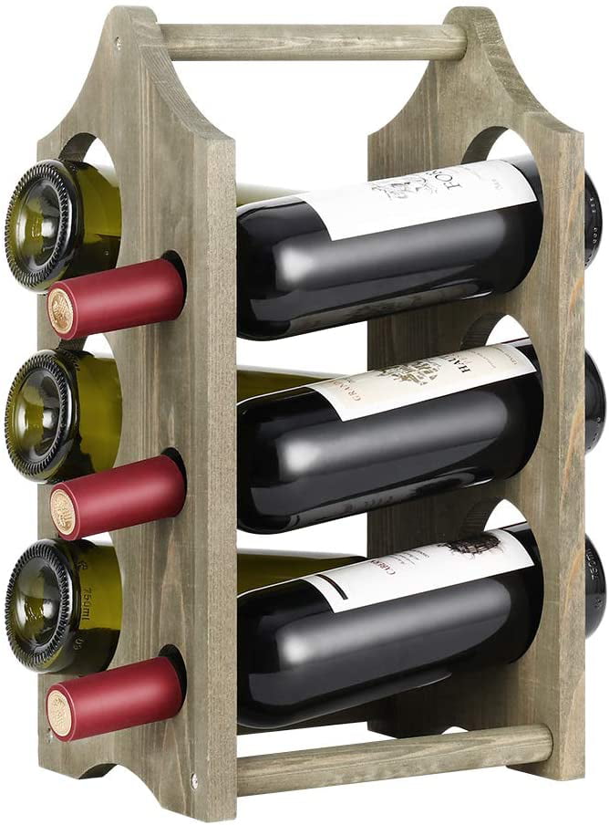 Rustic Wood Wine Bottle Holder 6 Bottles Countertop Wine Racks Storage 