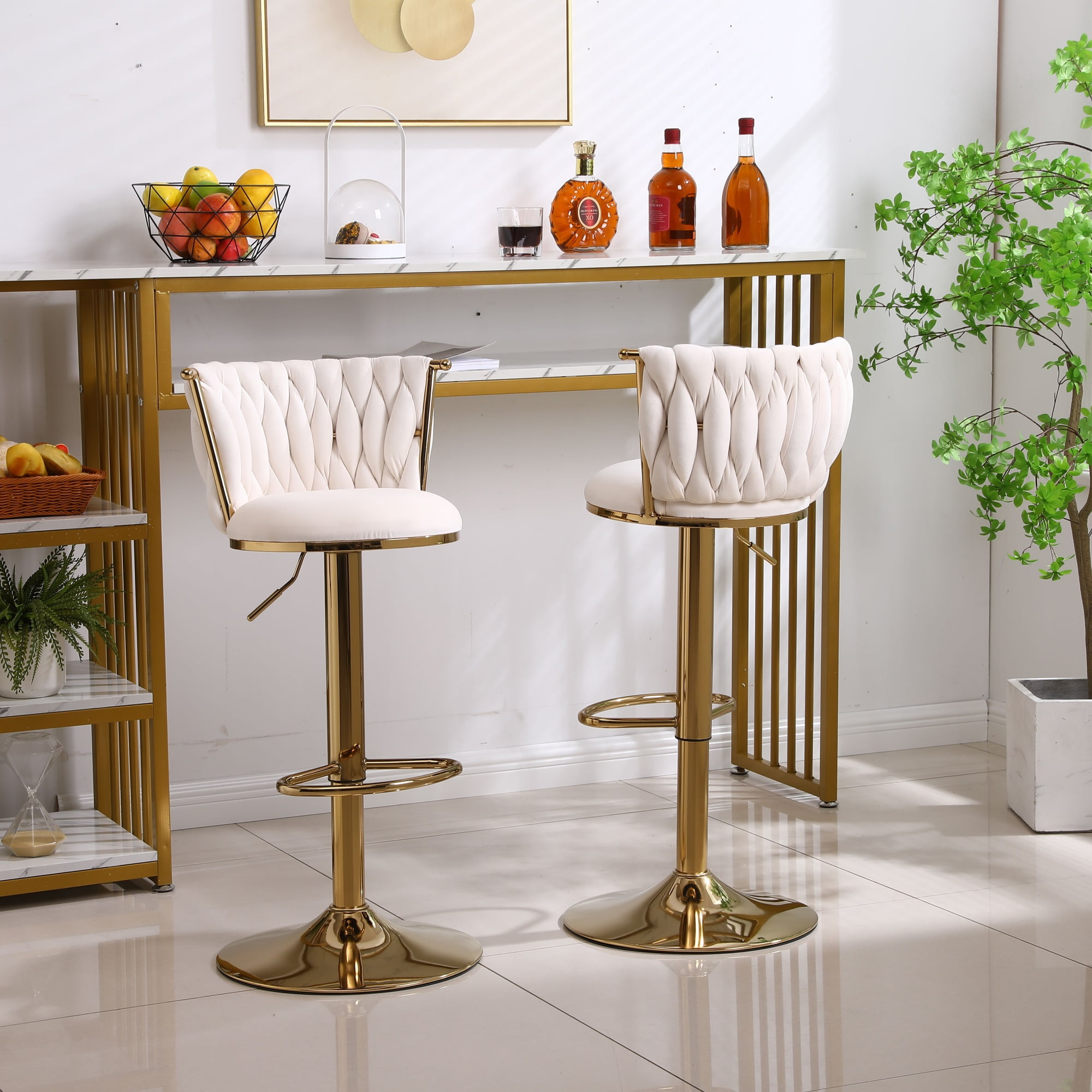 Spaco Counter Height Bar Stools Set of 2 BarStools for Kitchen Island Adjustable, Beige Spaco Counter Height Bar Stools Set of 2 BarStools for Kitchen Island Adjustable, Beige
