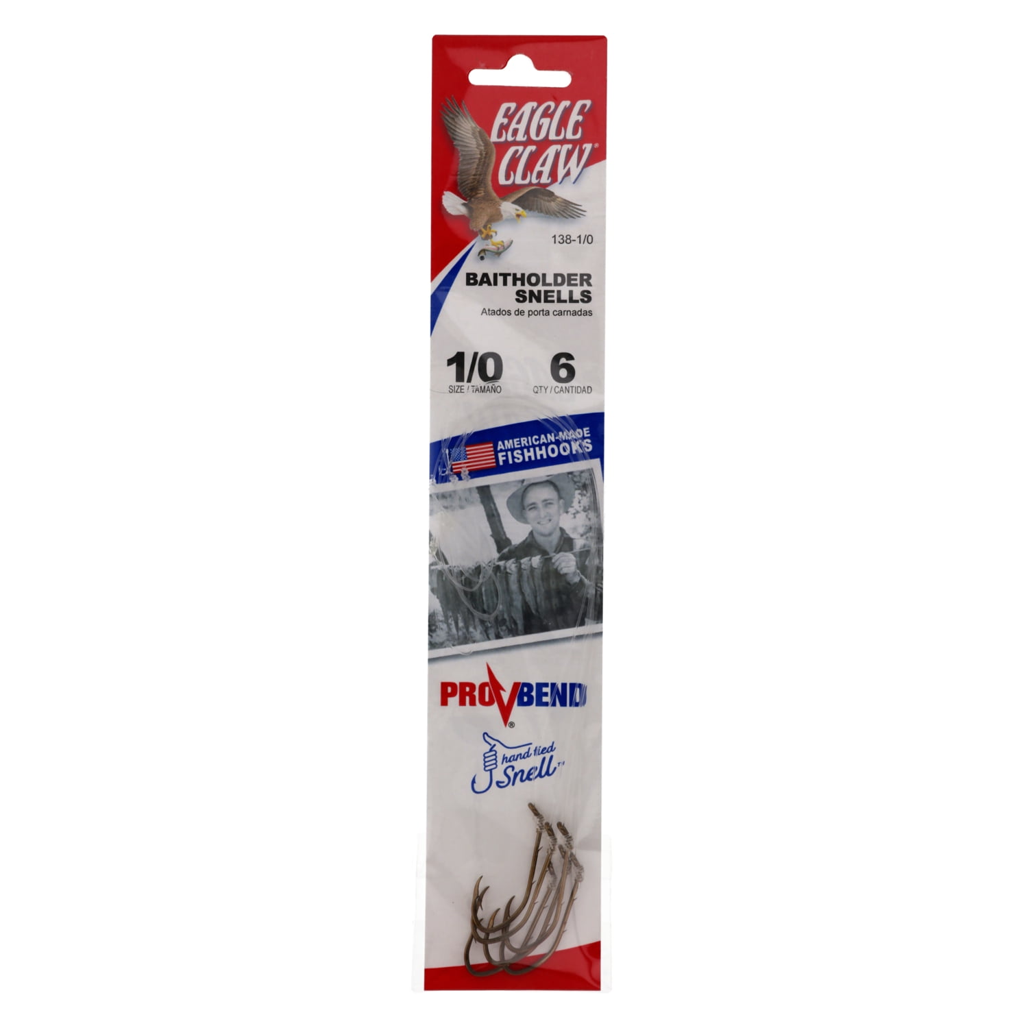 Eagle Claw 138H-1/0 Pro-V Bend Baitholder Snell, Size 1/0