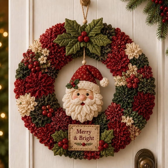 3D Fabric Poke Wreath DIY Kit,Christmas Wreath Making Kit for Beginner & Adults, No-Sew Fabric Craft Kit,DIY Holiday Decor, Handmade Christmas Art Project Gift,Snowman(A)