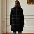 thumbnail image 4 of Vintage Plaid Mid-Length Wool Coat for Women, Notched Lapel Single Breasted Casual Fall Winter Overcoat 01-Black L, 4 of 5