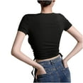 thumbnail image 4 of Shirts for Women Plus Size Short-sleeved Pleated V-neck Solid-color Casual T-shirt Black L, 4 of 5