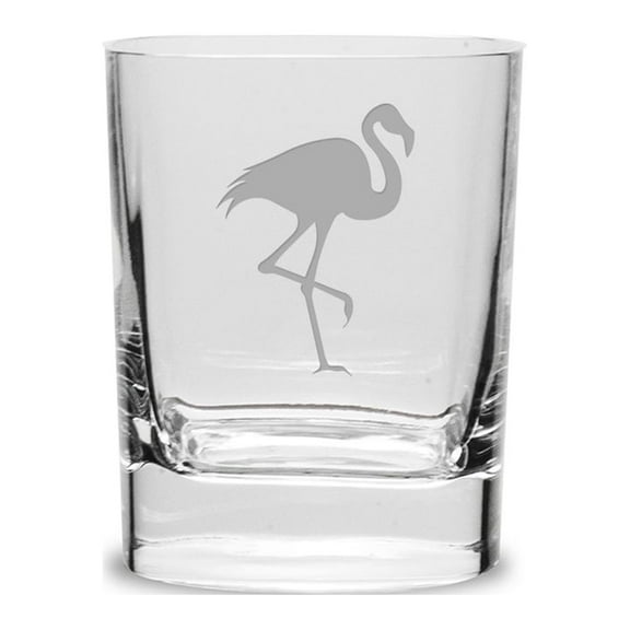 Flamingo Deep Etched Luigi Bormioli 11.75 oz Square Round Double Old Fashion Glass