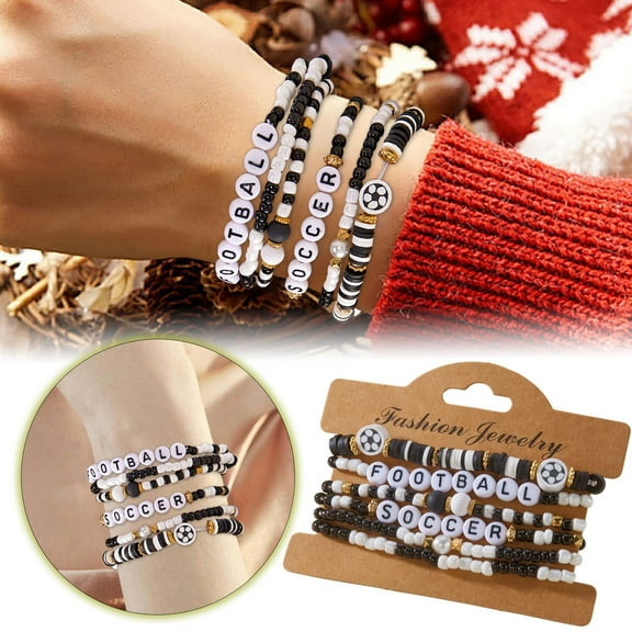 Sports Beaded Bracelets for Women Football Baseball Soccer Basketball, Stackable Game Day Stretchy Bracelets, Sports Mom Accessories Gift