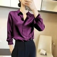 thumbnail image 4 of Women's Long Sleeved Satin Lapel Shirt Solid Color Fashion Shirt Basic Fall Clothes Outfits Winter Clothing, 4 of 5