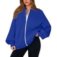 thumbnail image 2 of Resicozy Zip Up Jacket for Women No Hood Casual Spring Fall Lightweight Oversized Jacket Hoodless Sweat Jacket with Pocket Blue L, 2 of 7