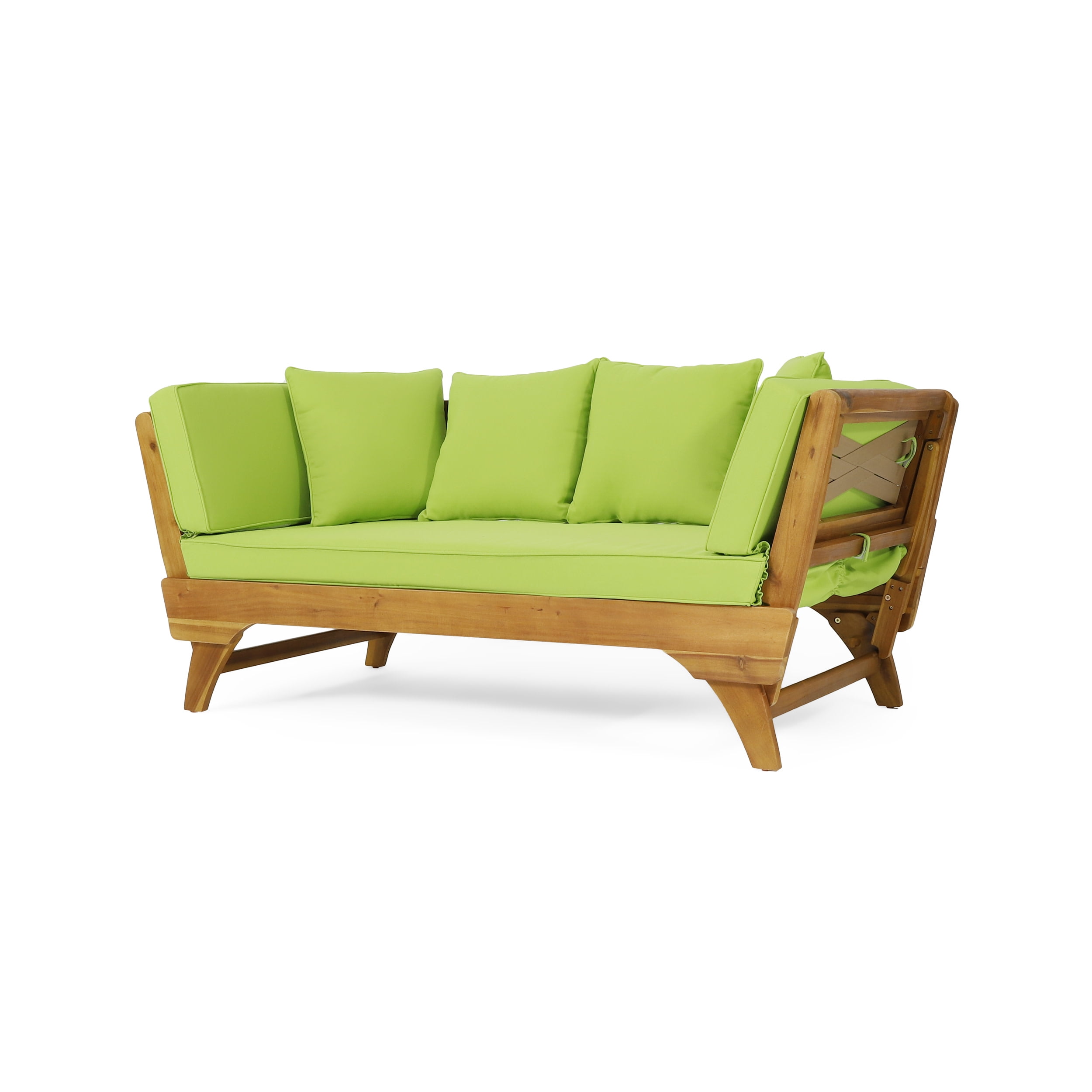 Finleigh Acacia Wood Outdoor Expandable Daybed with Cushions, Teak