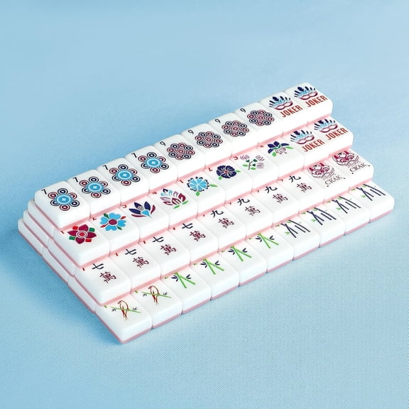 American Mahjong Tile Set,166 Tiles White Pink Acrylic Carving Tiles,Mahjong Game Set with Portable Travel case (Racks Not Included)