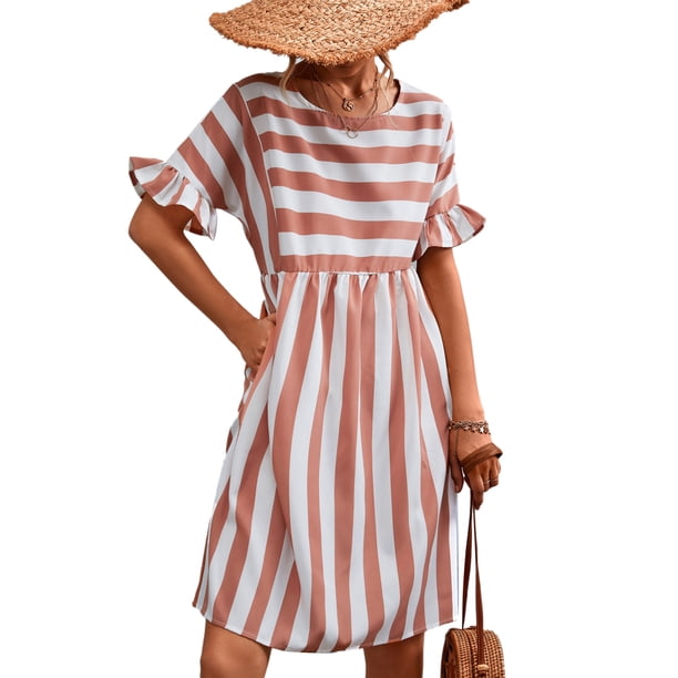 Vestido casual, un vestido elástico de rayas de corte de línea para fiestas Khall ropa de verano