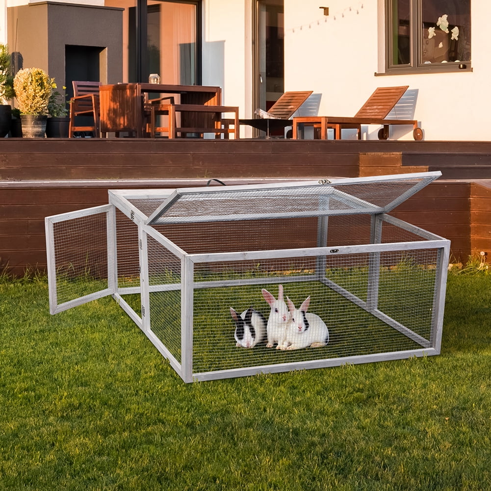 Kadyn Wood Collapsible Guinea Chick Run, Folding Rabbit Hutch with Roosting Bar, Outdoor Bunny Cage, Portable, Gray Kadyn Wood Collapsible Guinea Chick Run, Folding Rabbit Hutch with Roosting Bar, Outdoor Bunny Cage, Portable, Gray