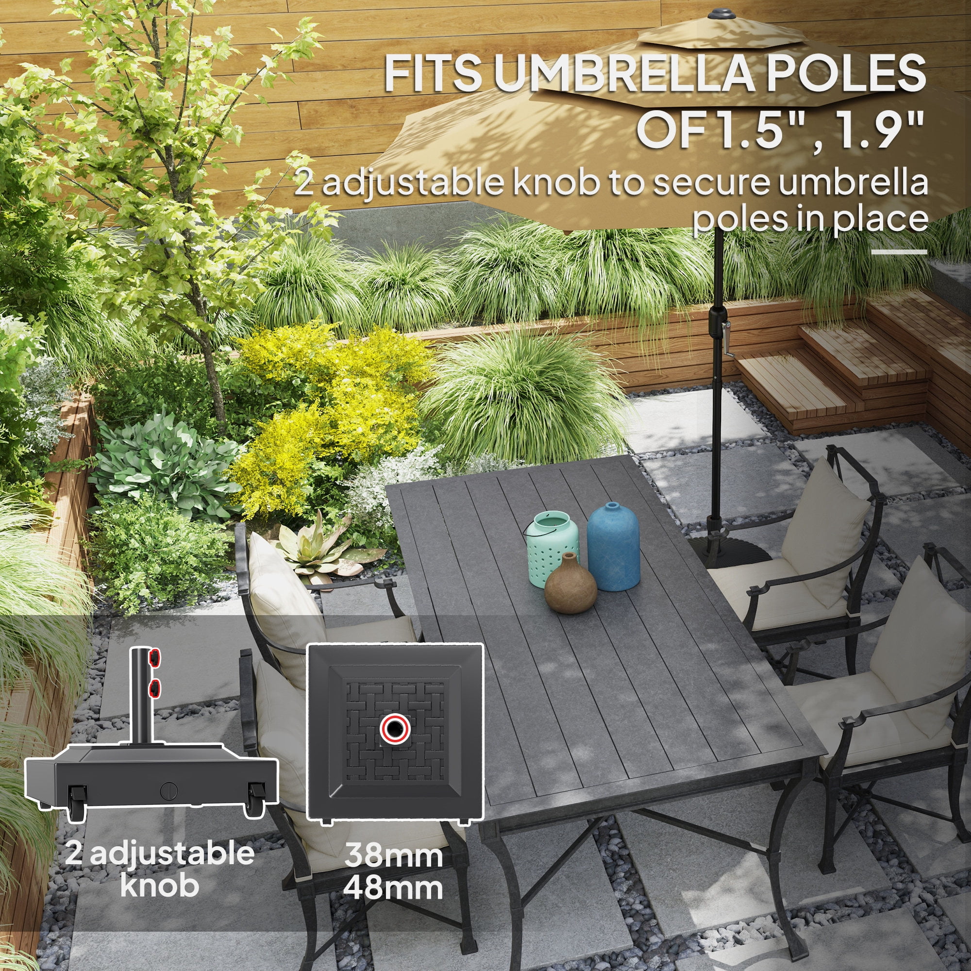 Outsunny Patio Umbrella Base Holder Outdoor Umbrella Stand with Wheels, Fillable Umbrella Base for Garden Poolside, Black