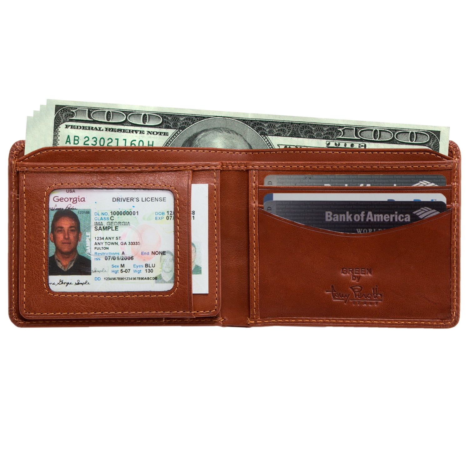 Tony Perotti Italian Leather Classic Bifold Wallet with ID Window Flap in Cognac Tony Perotti Italian Leather Classic Bifold Wallet with ID Window Flap in Cognac
