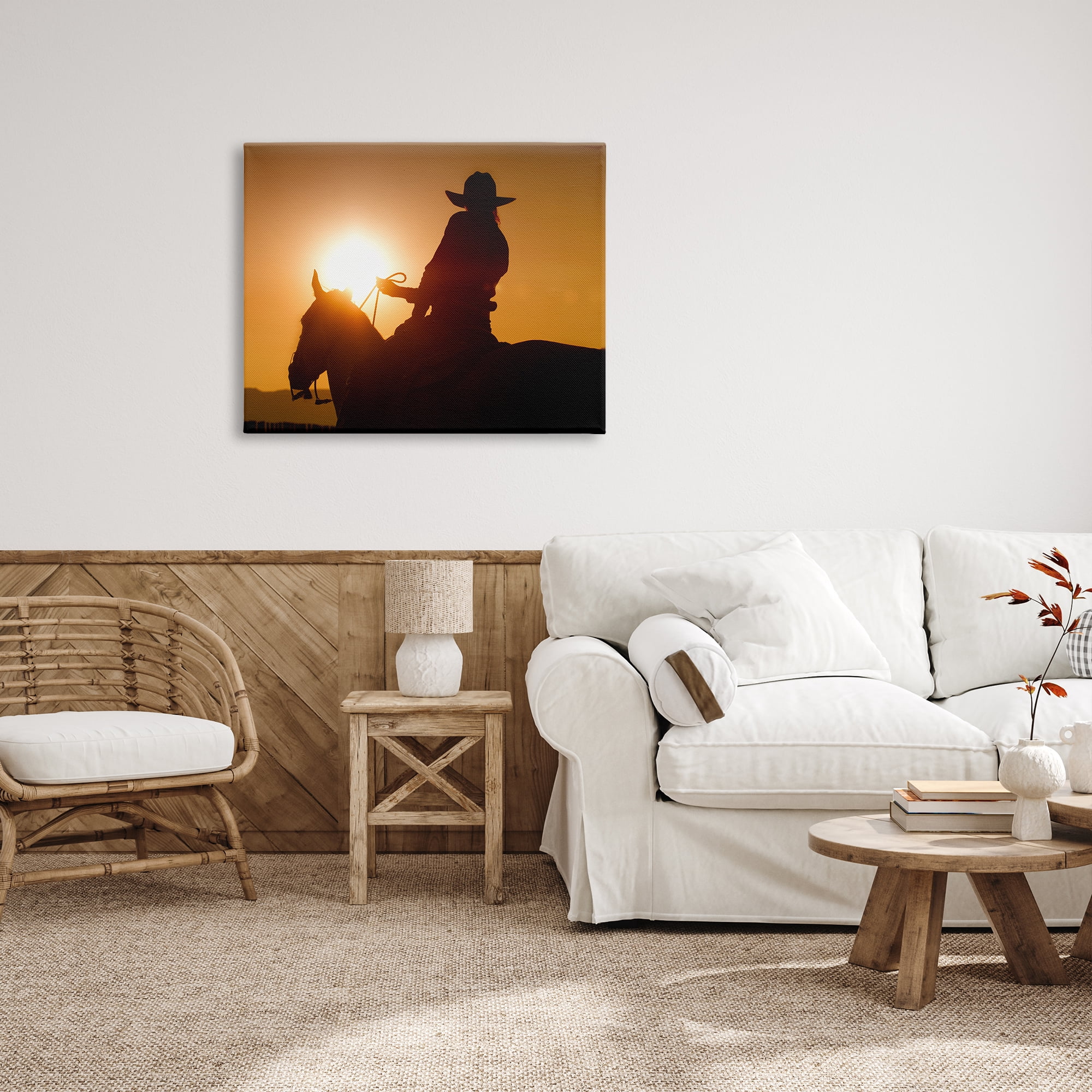 Stupell Industries Cowboy at Sunset Silhouette Animals & Insects Photography Gallery Wrapped Canvas Print Wall Art, 40 x 30
