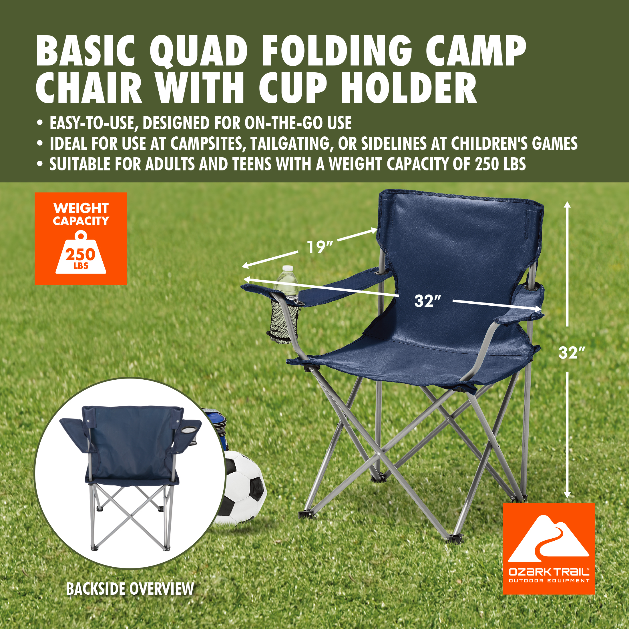 Silla de campamento plegable cuadrada con portavasos, azul oscuro 2