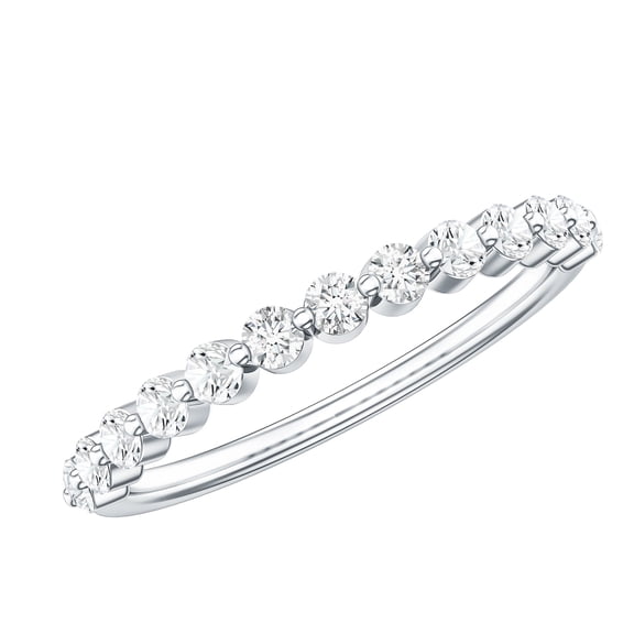Rosec Jewels Floating Half Eternity Ring with Round Moissanite for Women (D-VS1 Quality), 925 Sterling Silver, US 4.00