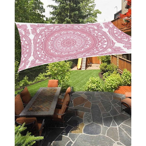Sun Shade Sail 14x18Ft Pink Mandala Flower Bohemian Uv Block Sunshade Canopy Outdoor Shade Cover Rectangle Shade Cloth For Patio Garden Yard Deck Pergola