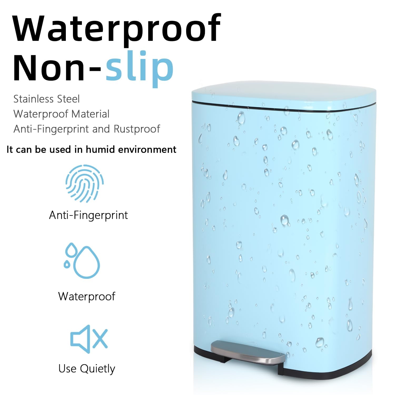 CL.HPAHKL 50 Liter / 13 Gallon Garbage Can, Fingerprint-Proof Garbage Can with Lid Stainless Steel Kitchen Trash Can with Removable Inner Bucket Step Trash Can, Brushed Stainless Steel Finish, Blue