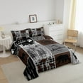 thumbnail image 2 of Retro Farmhouse Cabin Quilt 3Pcs, Rustic Bear Deer Comforter Set Queen Size Teens Adult Men, Camping Lodge Decor Bedding Buffalo Check Plaid Hunting Animal Duvet Insert, Brown Gray, 2 of 5
