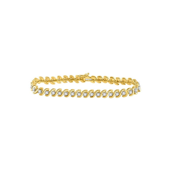 10kt Yellow Gold Womens Round Diamond S-Link Tennis Bracelet 1/2 Cttw