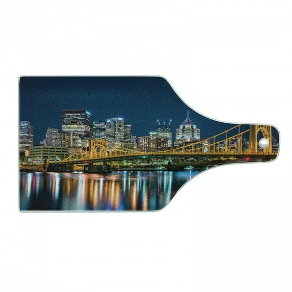 City Pittsburgh Cutting Board, Rachel Carson Bridge and Reflection on River Landscape Nighttime, Decorative Tempered Glass Cutting and Serving Board, in 3 Sizes, by Ambesonne