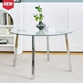 thumbnail image 2 of Dining Table Sets Modern minimalist ROUND glass dining table, transparent glass tabletop and chrome metal legs, suitable for kitchens, restaurants, and living rooms (set of 1),Modern Dining Tables, 2 of 12