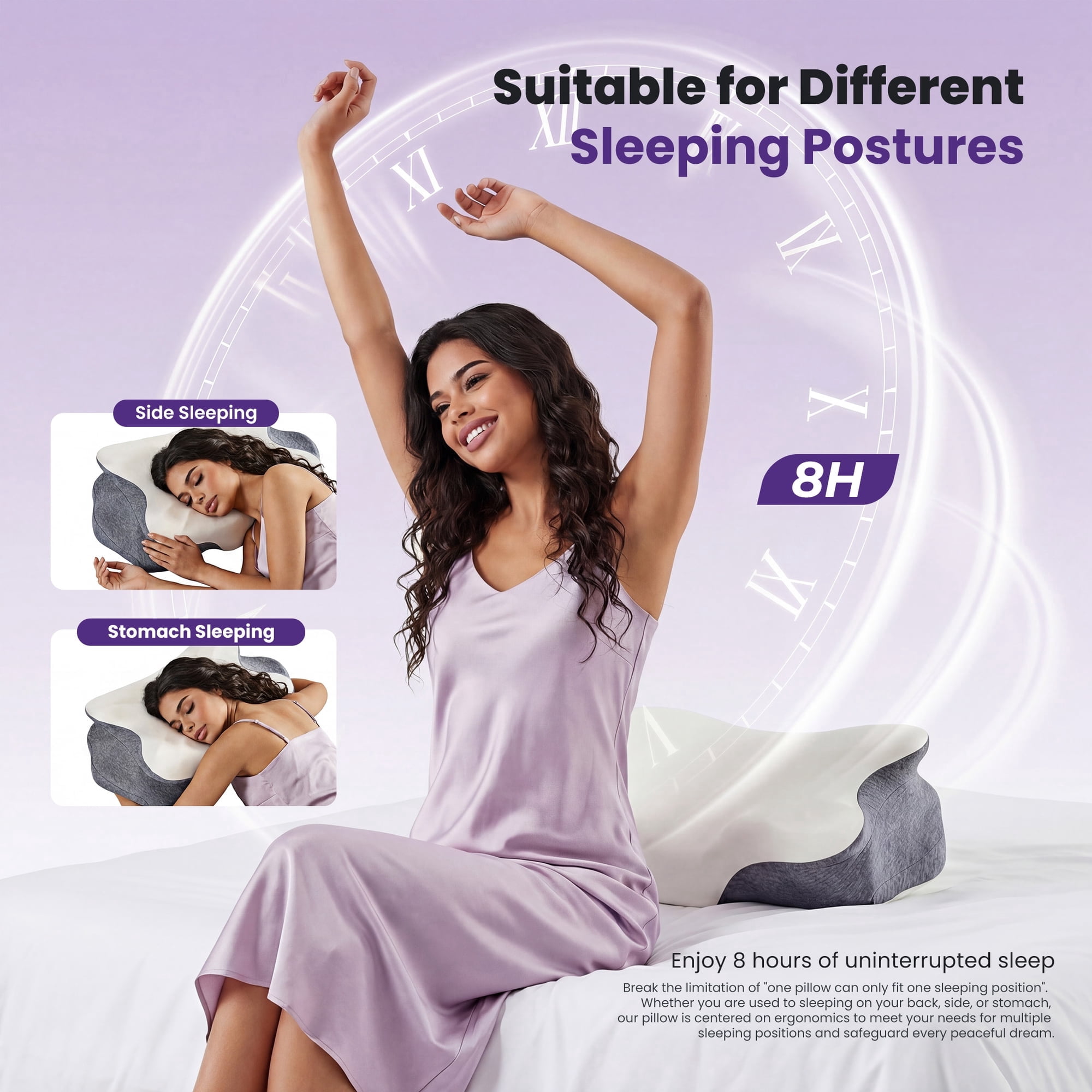 JIOABL Cervical Memory Foam Pillow, Contour Design with 2 Heights, Breathable Cover, Neck Support for Side Back Sleepers, Dark Gray