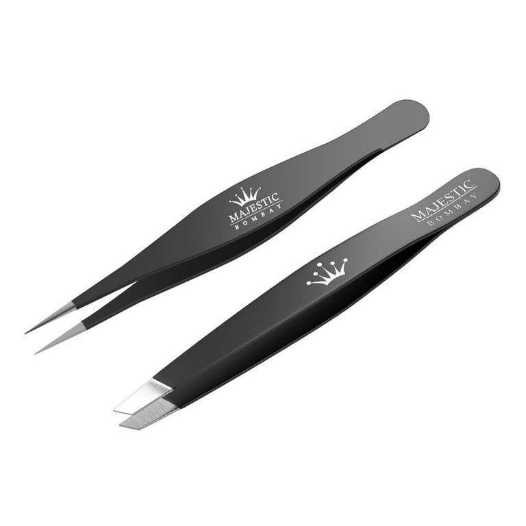 Majestic Bombay Fine Point + Slant Tweezers for Women and Men – Splinter Ticks, Facial, Brow and Ingrown Hair Removal–Sharp, Needle Nose, Surgical