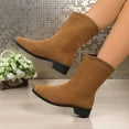 thumbnail image 4 of Yellow Ladies Slip On Boots Round Toe Chunky Low Heel For Winter Walking, 4 of 9