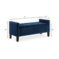 thumbnail image 3 of 48" Storage Bench, Button Tufted Upholstered Footrest Stool with Armrest, Wood Legs and Nails Trim, End of Bed Bench for Entryway, Living Room, Bedroom, Navy, 3 of 7