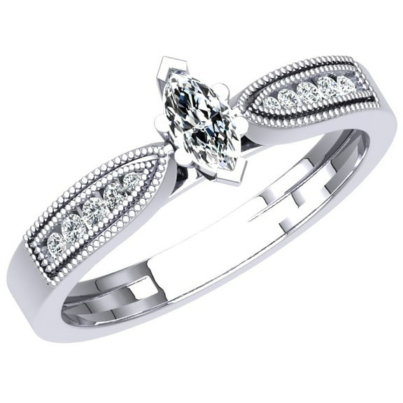 0.30 Carat (ctw) 10K White Gold Marquise & Round Cut Diamond Ladies Bridal Vintage Style Engagement Ring 1/3 CT