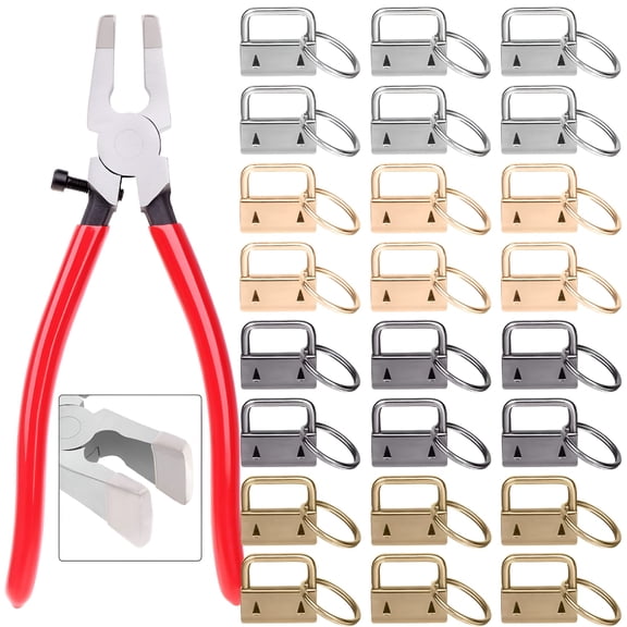 VANIDO Key Fob Hardware, Keychain Hardware Set Includes 40pcs Key Fob Hardware 1 Inch with Key Fob Hardware Pliers for Wristlet Keychain, Key Lanyard and Key Chain Making Hardware Supplies