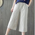 thumbnail image 4 of SBYOJLPB Womens Capris Womens Casual Elastic Waist Loose Cotton Linen Trouser Cropped Wide Leg Pants, 4 of 9