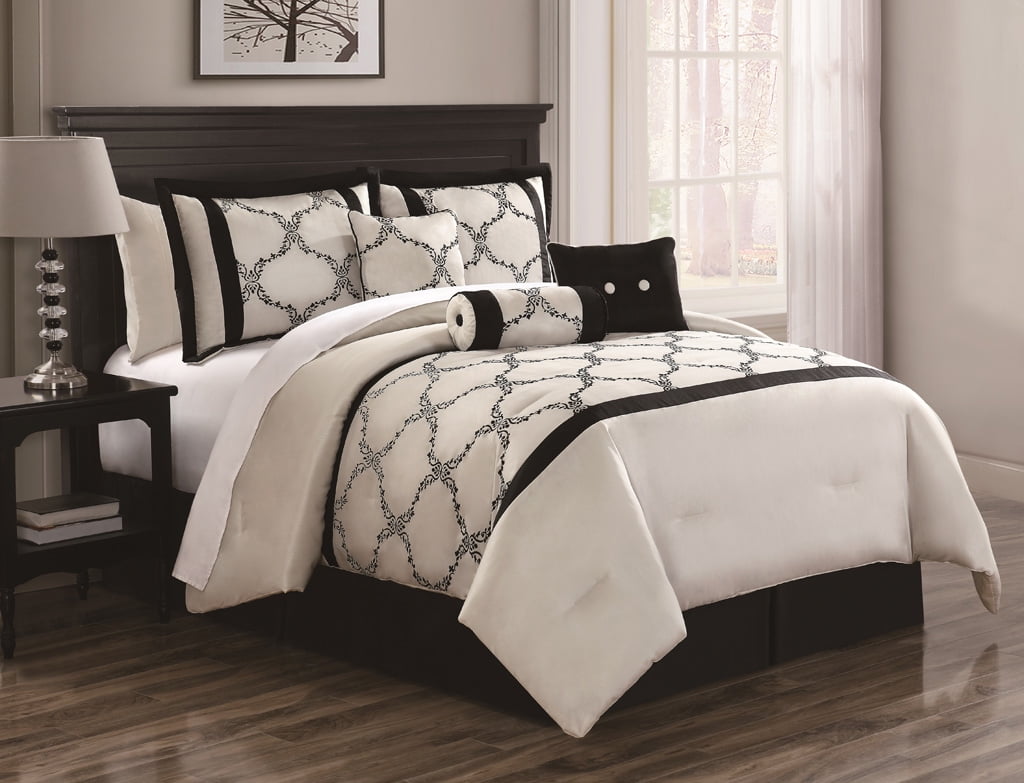 11 Piece Gracie Ivory And Black Bed In A Bag W 500tc Cotton Sheet 11 Piece Gracie Ivory And Black Bed In A Bag W 500tc Cotton Sheet Set Com