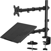 Laptop Monitor Mount Stand with Tray for 13- 27 inches with Clamp and Grommet Mounting Base, Each Arm Hold up to 22lbs