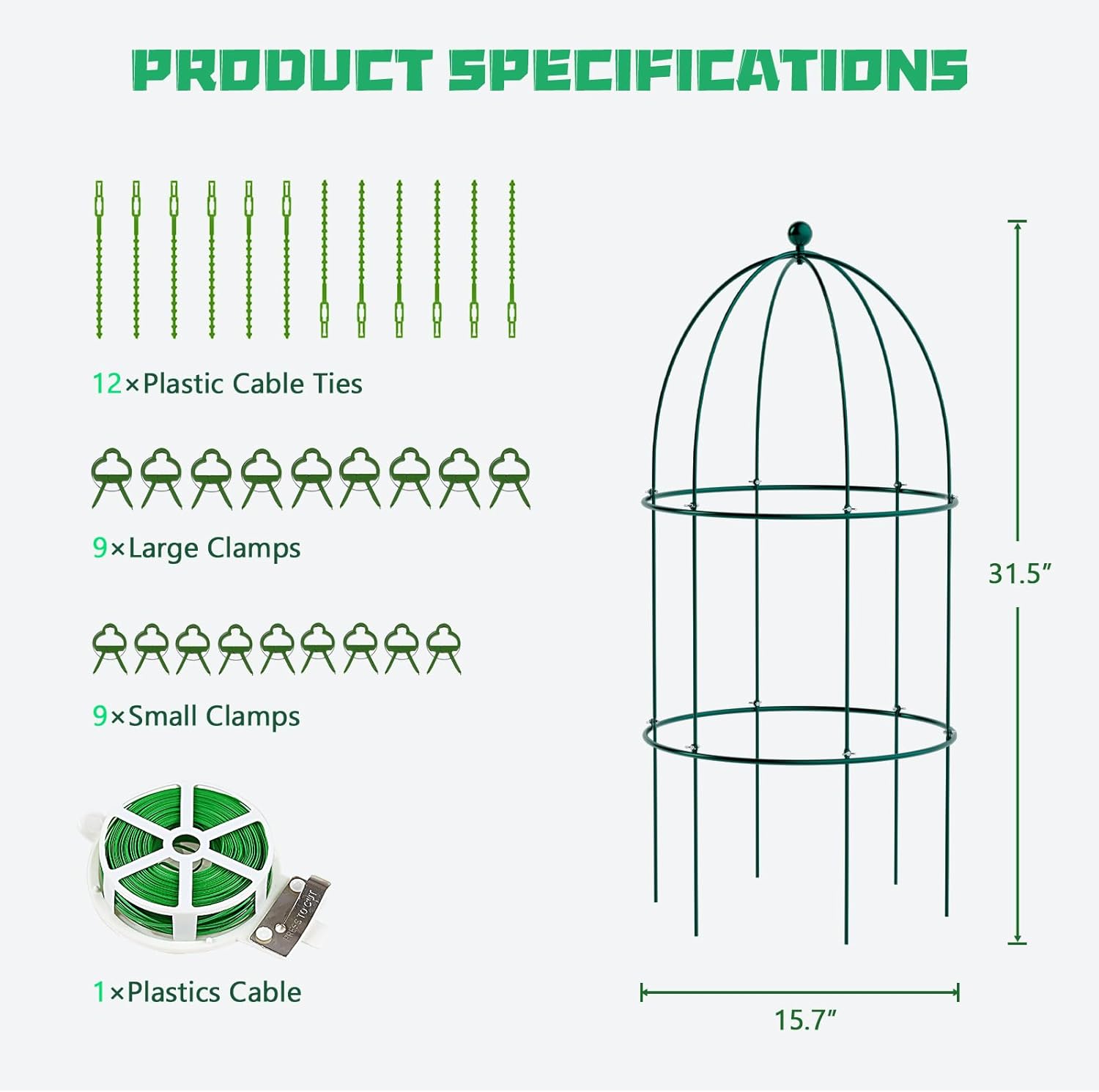 FICISOG 3 Pack Metal Plant Cage Support, 31.5" H Peony Support Tomato Cage Garden Obelisk Trellis Supports Tower Obelisk Garden Trellis for Clematis Vine Jasmine Outdoor Indoor