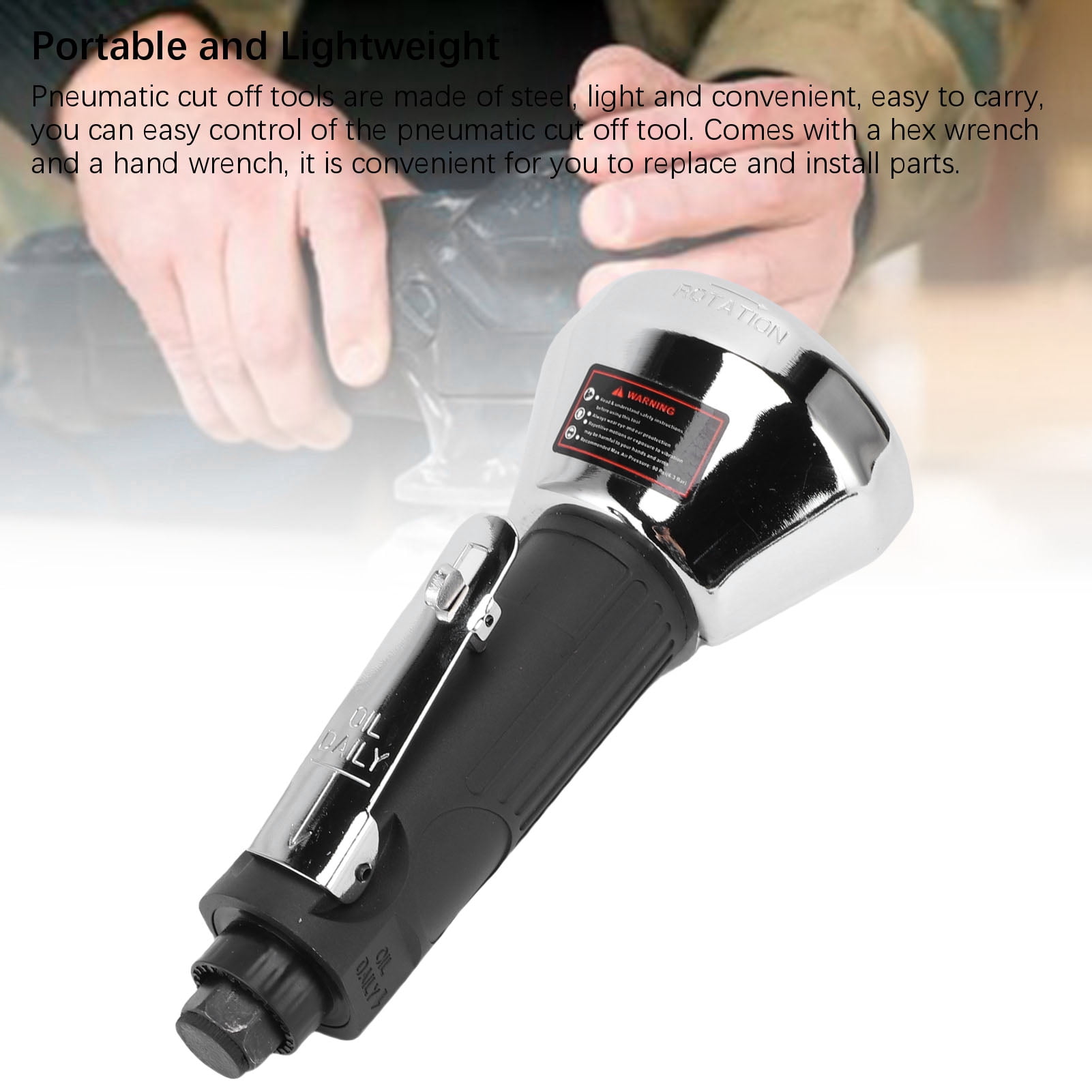 BIMZUC 1/4-Inch High Speed Pneumatic Air Cut Off Tool, 20000 RPM Small Angle Grinder Cutter with Cutting Wheel, Wrenches and Inlet Plug for Metal and Fiberglass
