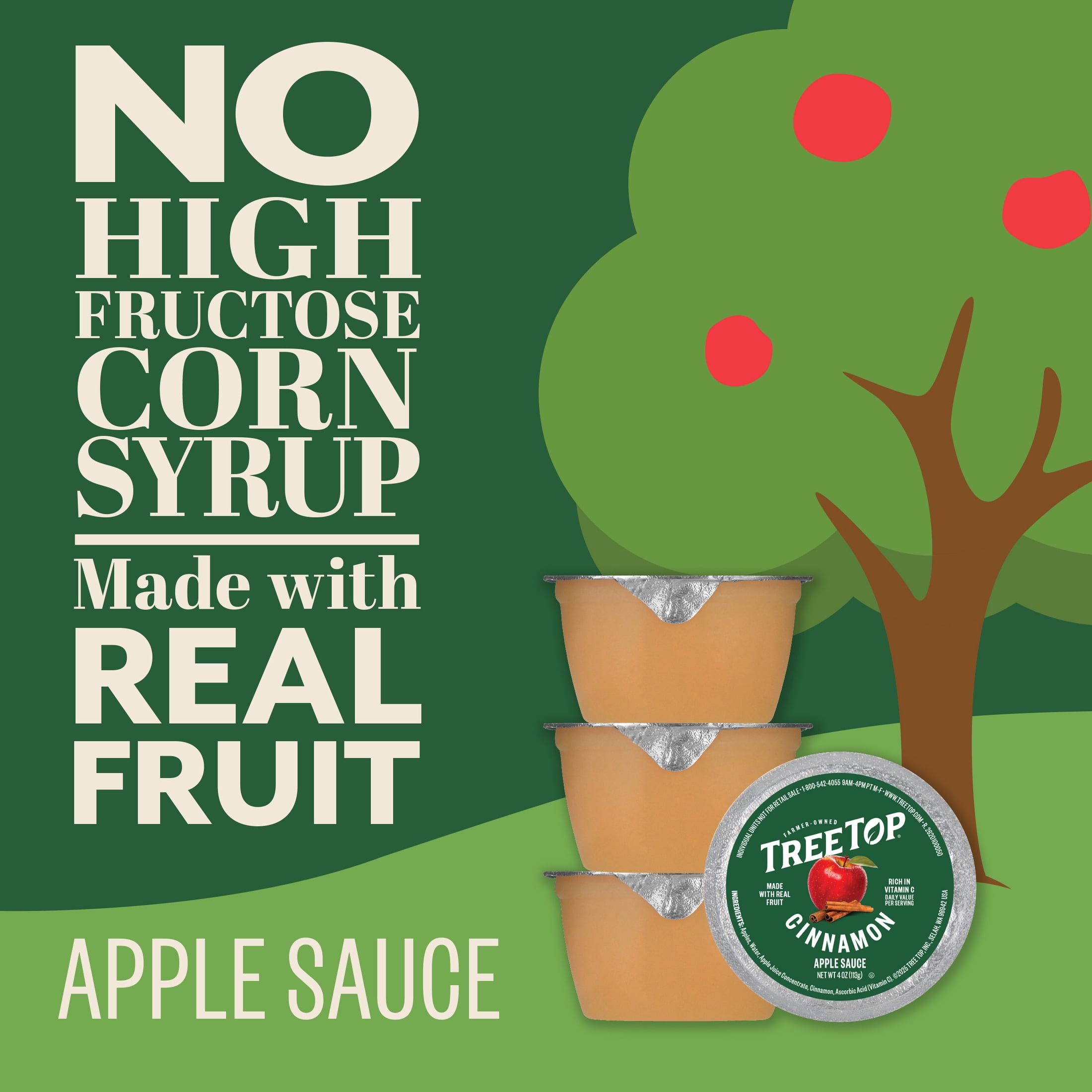 (12 pack) Tree Top Apple Sauce Cups, Cinnamon, 4 oz, 6 Count