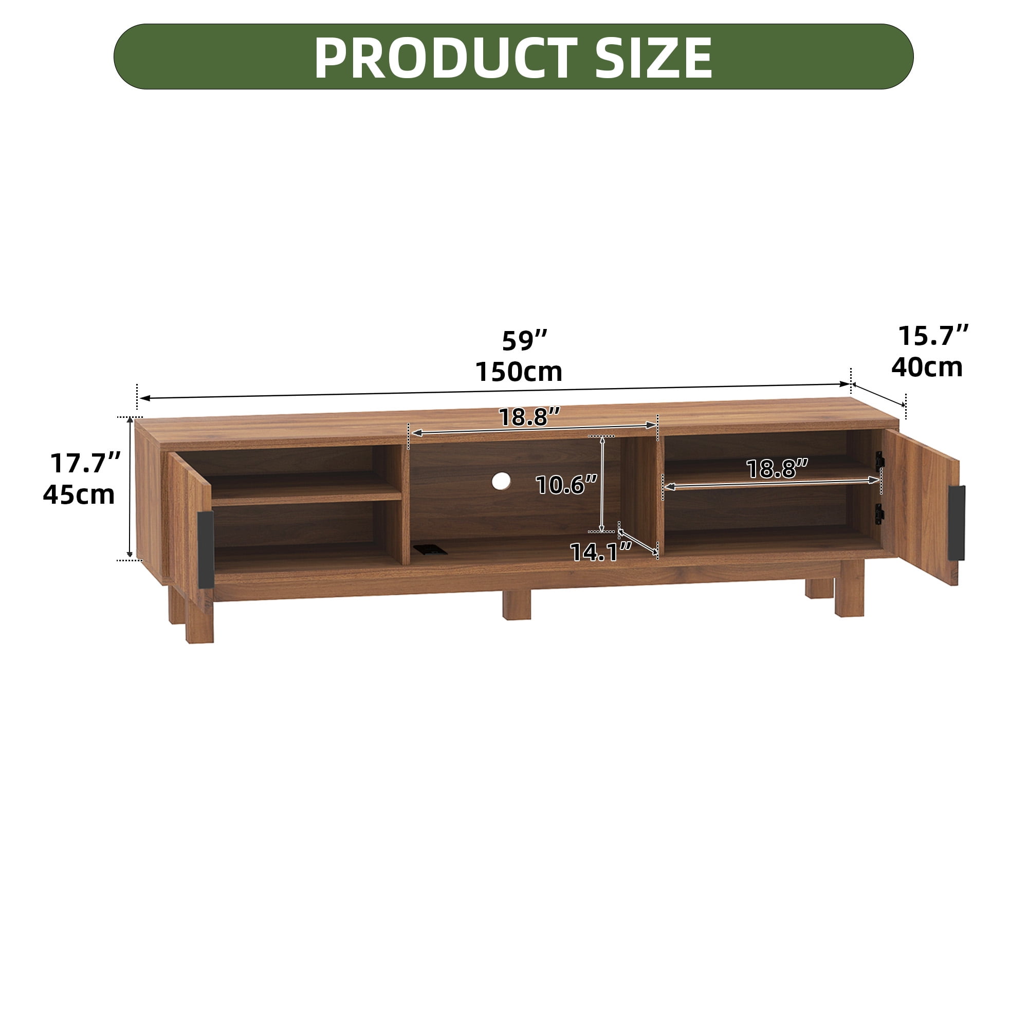 Uforic Fluted TV Stand for 65" TVs, Modern Living Room Media Console with Adjustable Shelf & Power Outlets, Walnut