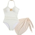thumbnail image 2 of Lixiuxyad Girls Ribbed Swimsuit Two Piece With 3D And Wrap Skirt For Swimming Beach,2 Piece Bathing Suit Sizes 15-16 Years White, 2 of 5