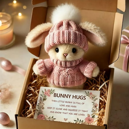 Mini Bunny Hug Cute Easter Gift,Mini Easter Basket Stuffers,Bunny Stuffed Animal Sets For Teen Funny Easter Egg Things,Gift For Teachers, Friends - Includes Box And Card (1Pcs C)