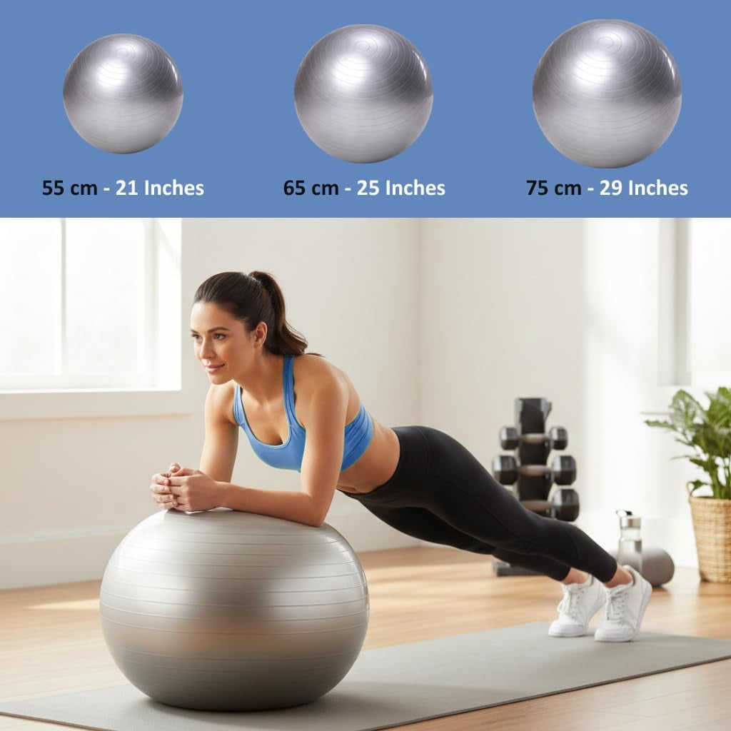 Anti Burst Fitness Ball for Exercise, Stability, Yoga, Balance, Core Strength & Flexibility Extra Thick, Non-Slip Gym Ball for Home & Office Workout, 75cm